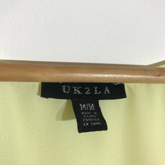 Pale Yellow boxy loose fit V neck cross over short sleeve blouse SZ M - Picture 6 of 7